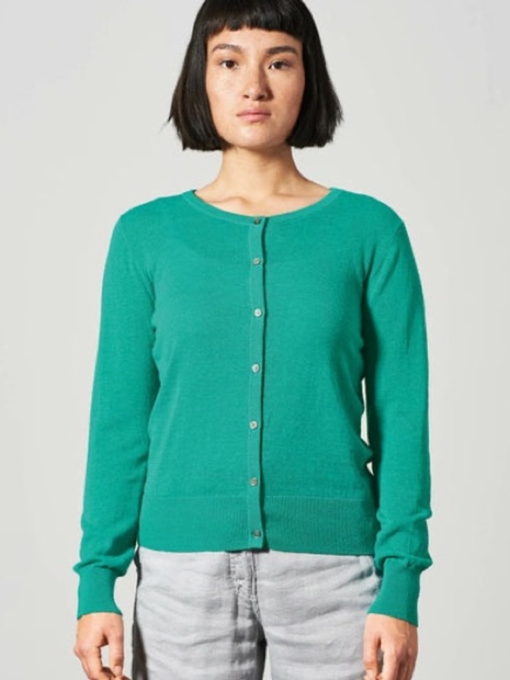 Uniqlo Sage Green Button-Front Women's Crewneck Sweater